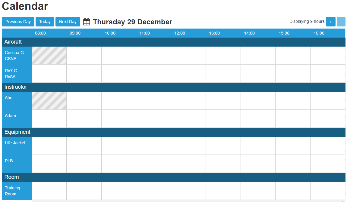 Image of the calendar on Shlott Free Booking System